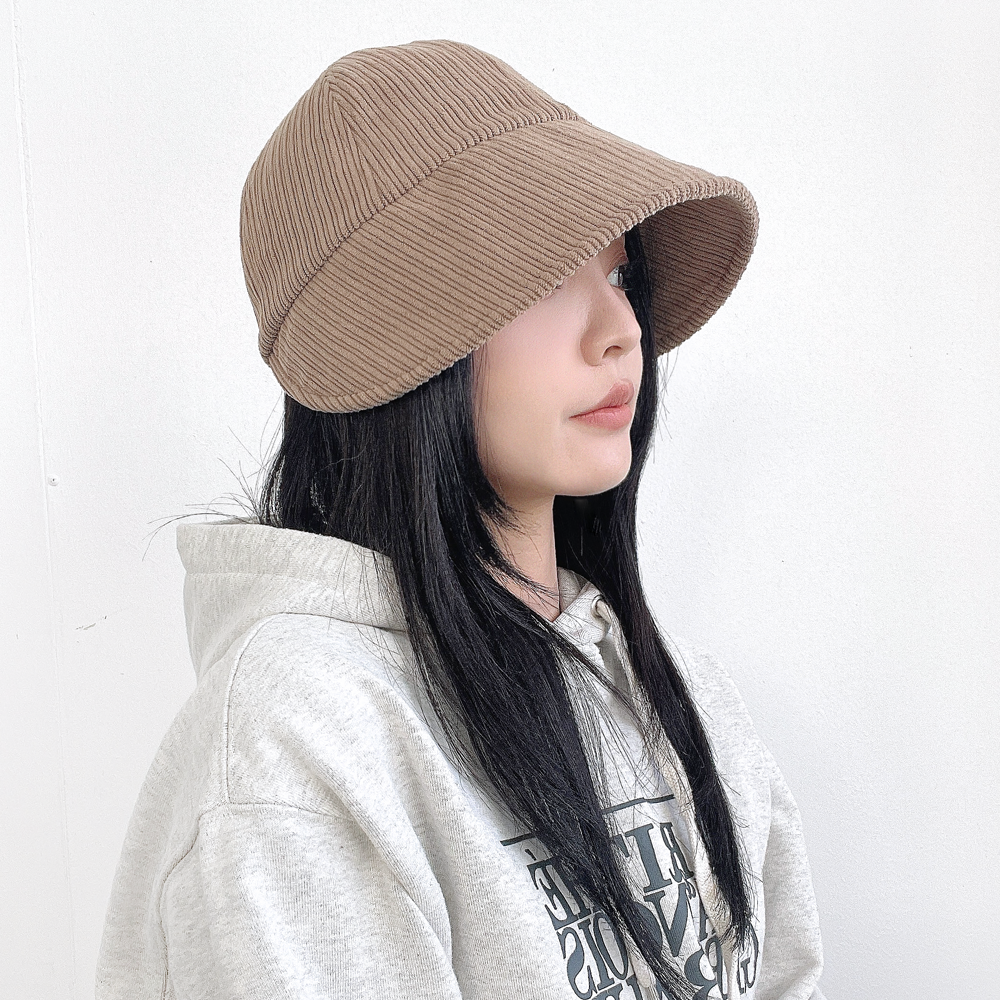 닛 코듀로이 여성 버킷햇 가을 겨울 벨크로 챙넓은 보넷 벙거지모자 - 상세 이미지 3