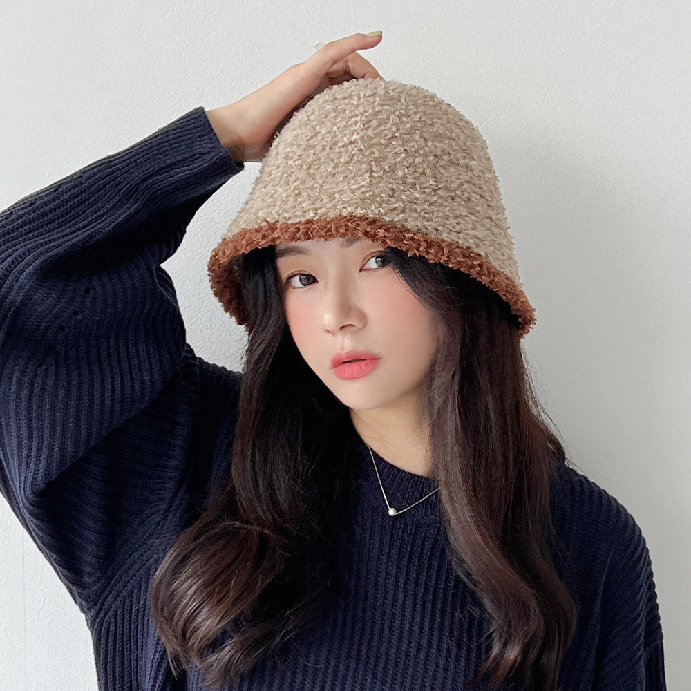 배색 양털 겨울 여자 벙거지 버킷햇 - 상세 이미지 5