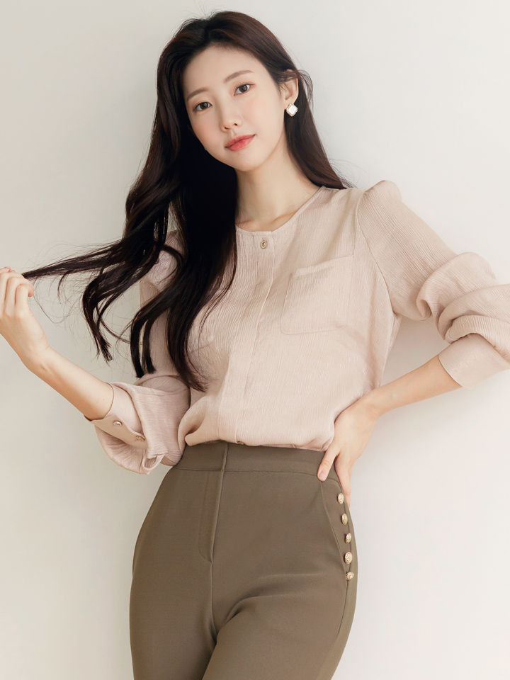 [시크라인] 살롱 투포켓 샤이니 크리즈 링클 블라우스 빅사이즈/오피스룩/하객룩 : 시크라인-CLICLINE