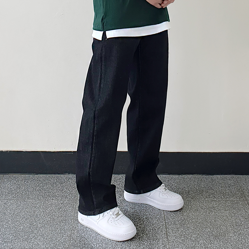 남자 스판 청바지 빅사이즈 면 카고 와이드 데님 팬츠 생지 블랙 조거 바지 흑청 연청 - 상세 이미지 4