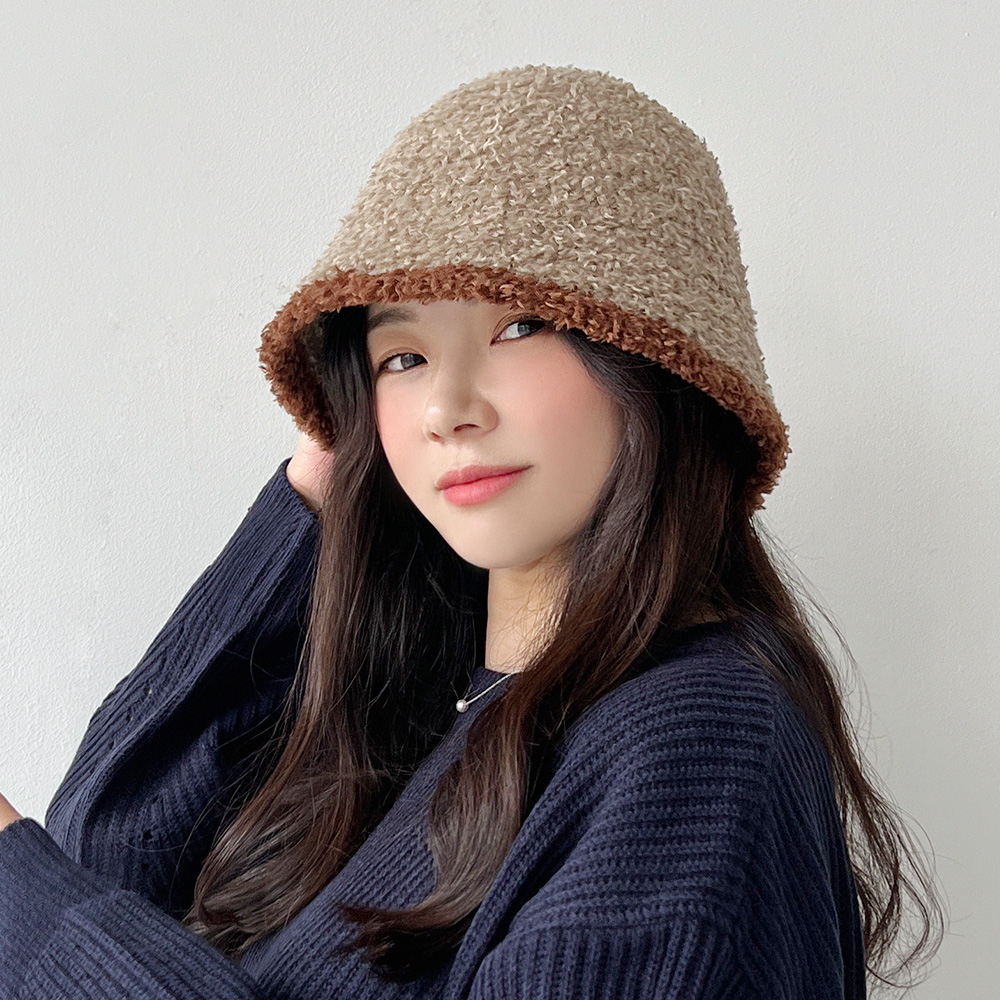 배색 양털 겨울 여자 벙거지 버킷햇 이미지 6