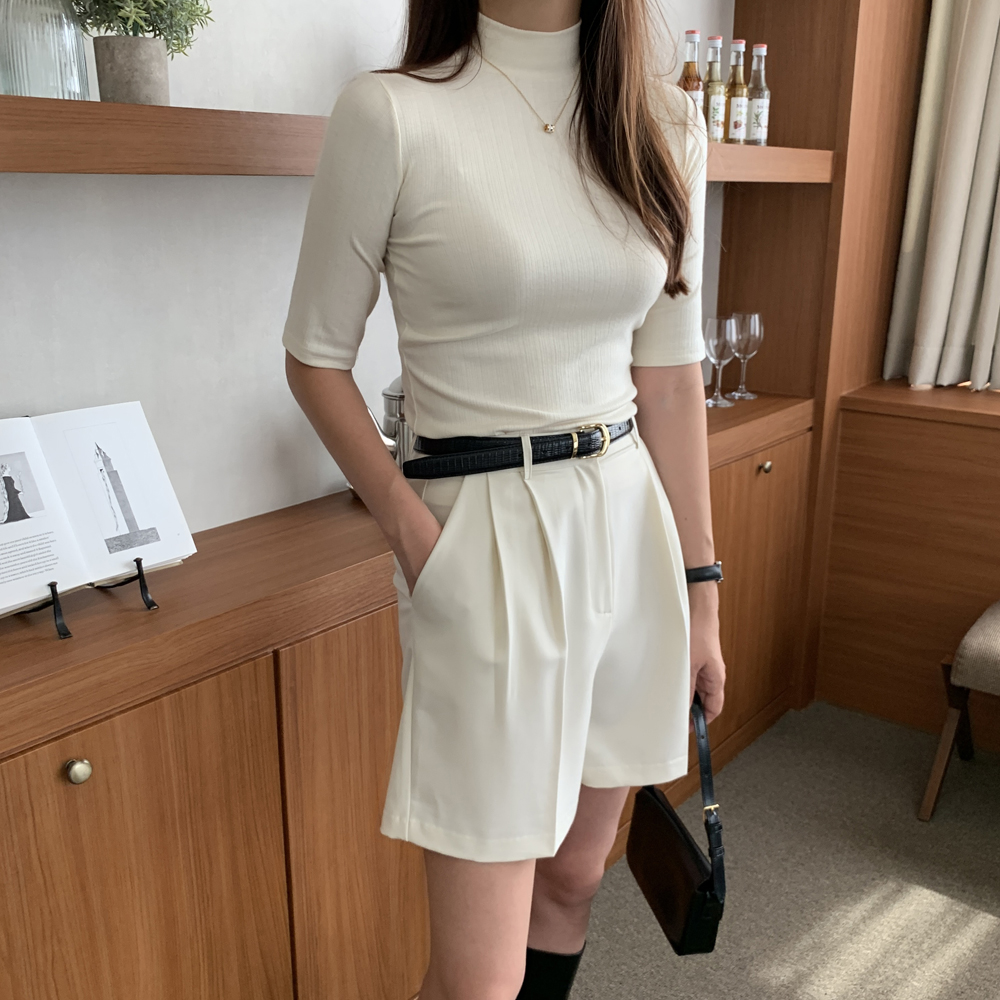 소프트 슬림핏 이너 반폴라 목티 반팔 폴라티 여성 티셔츠 5부 반목 목폴라티 이미지 4