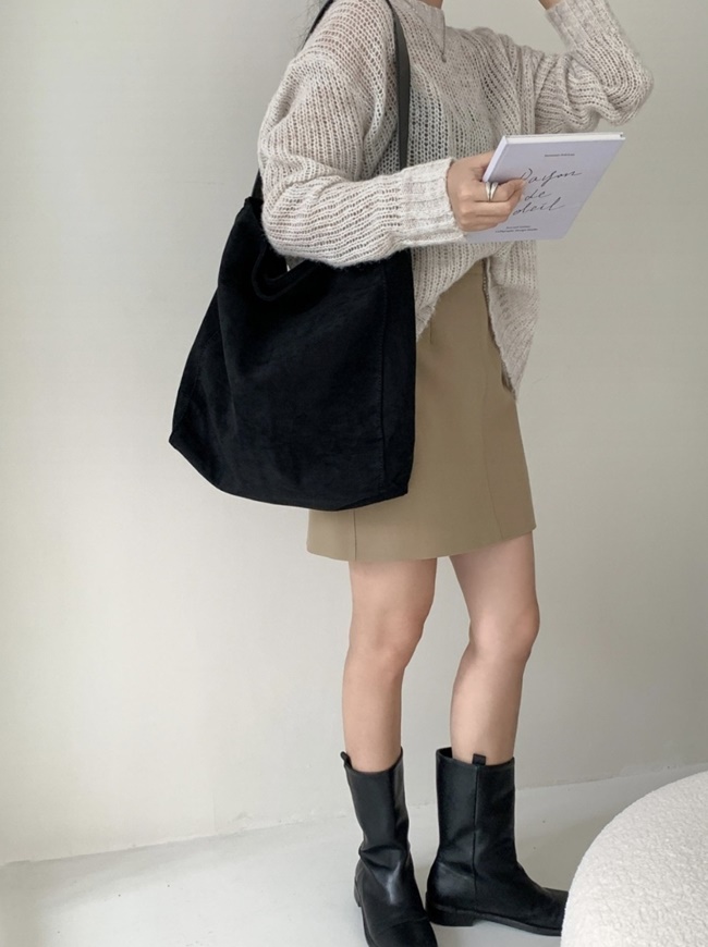 스퀘어 세무 스웨이드 가죽 빅 숄더백 캐쥬얼 직장인 가방 - 상세 이미지 4