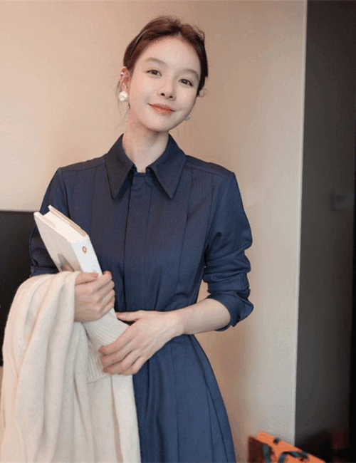 자도르 스트랩 벨트 카라 셔츠 원피스 - 상품 이미지