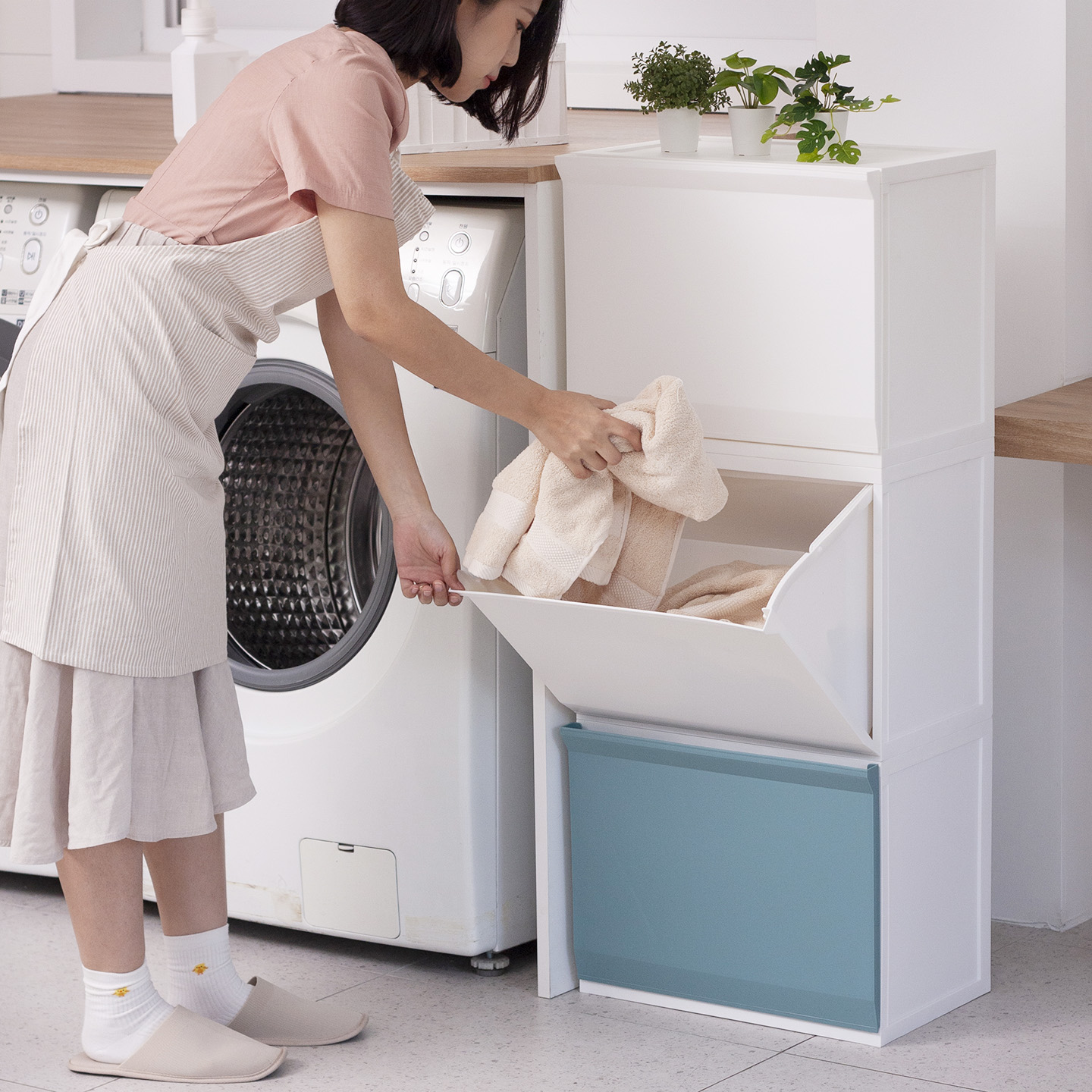 90리터 대용량 3단 빨래바구니 아기 세탁물 수거함 대형 보관함 빨래통 세탁바구니 2단