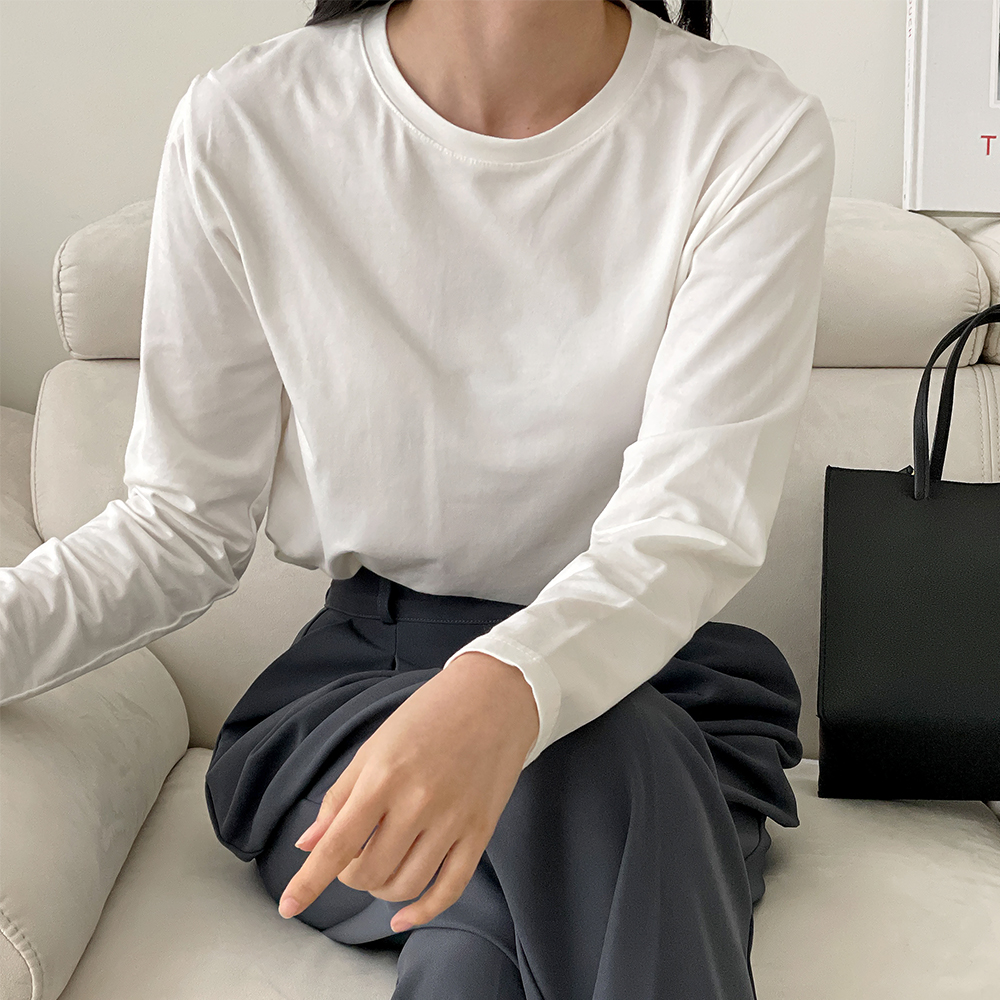 기본 모달티셔츠 여성 얇은 긴팔 레이어드 이너 티셔츠 베이직 봄 가을 - 상품 이미지