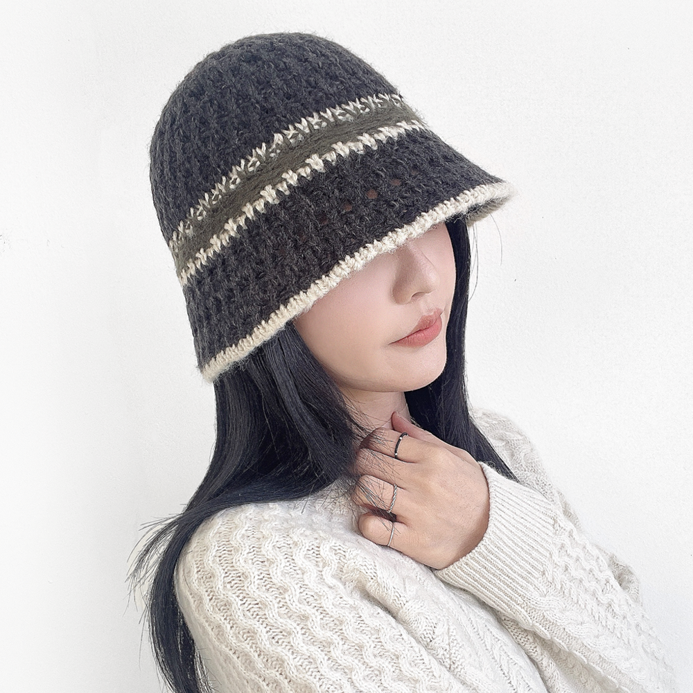 펀 트리플 여성 버킷햇 가을 겨울 니트 벙거지 모자