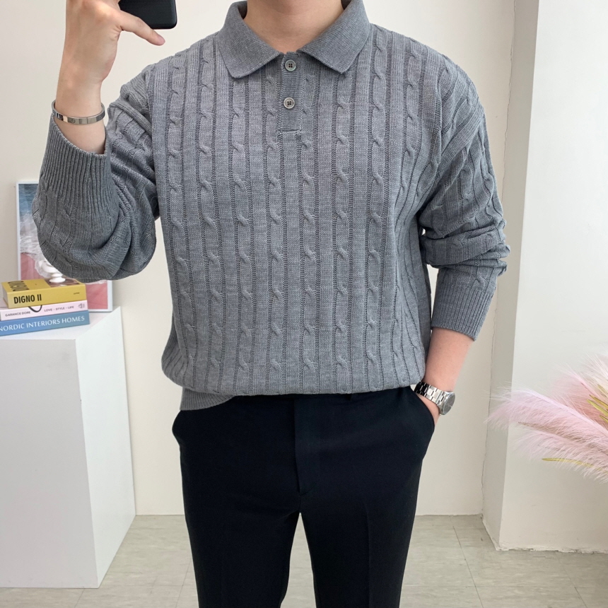 남자카라니트 가을 겨울 세미오버핏 남성 꽈배기니트 이미지 4