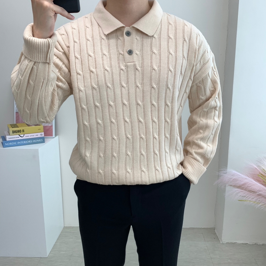 남자카라니트 가을 겨울 세미오버핏 남성 꽈배기니트 이미지 3