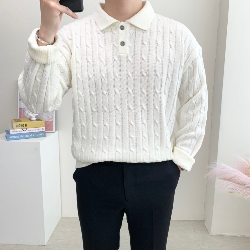 남자카라니트 가을 겨울 세미오버핏 남성 꽈배기니트 이미지 2