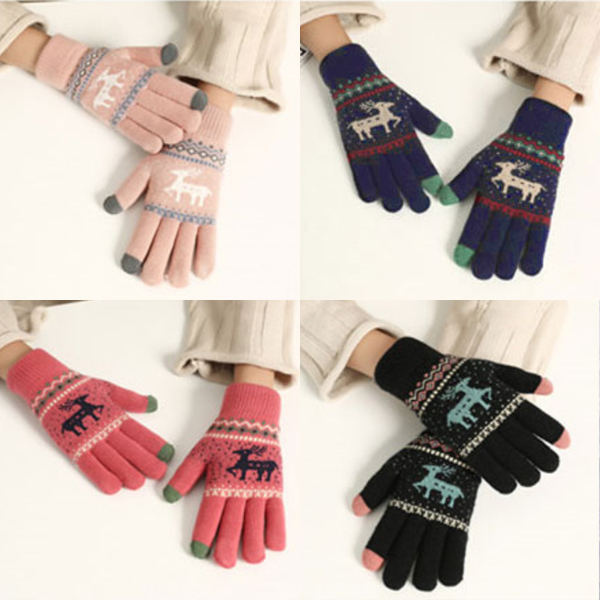 사슴 보온 커플 기모 니트 털 장갑 스마트폰 터치 방한 겨울 여성 남성 장갑 스키 스케이트 군인