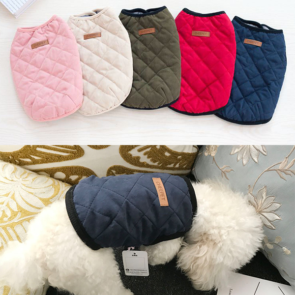 깔깔이 조끼 기모 강아지옷 고양이 애견 니트 패딩 조끼 겨울 방한 스웨터 겨울옷 집업 후드 티셔츠 점퍼 - 상품 이미지