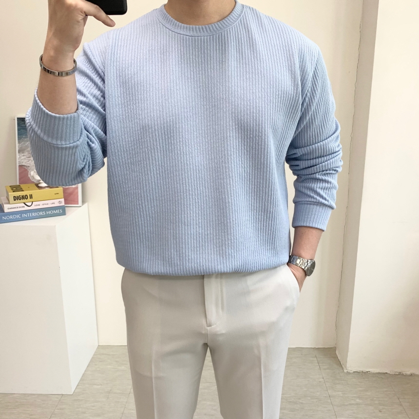 남자 오버핏 골지 스판 니트 맨투맨 이미지 4