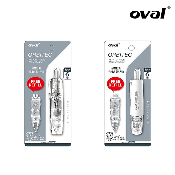 오발 OVAL 수정테이프 노크식수정테이프+리필 화이트 수정펜 - 상품 이미지