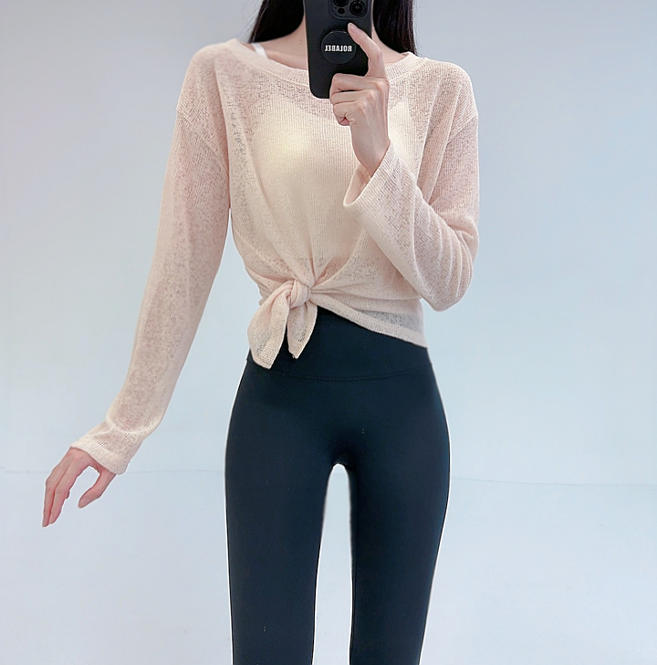 로라벨 젠코 필라테스복 여성 요가복 필라테스 요가 상의 옷 긴팔 티셔츠 시스루 트임 긴팔 - 상세 이미지 4