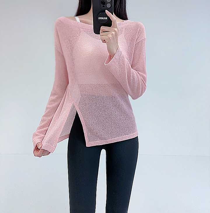 로라벨 젠코 필라테스복 여성 요가복 필라테스 요가 상의 옷 긴팔 티셔츠 시스루 트임 긴팔 - 상세 이미지 3