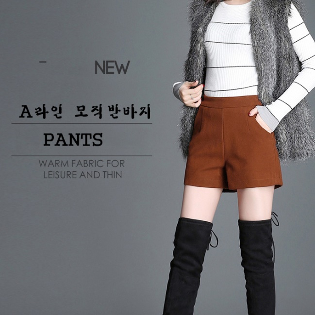 따뜻한 반바지 여성겨울반바지 블랙 모직숏팬츠 이미지 2