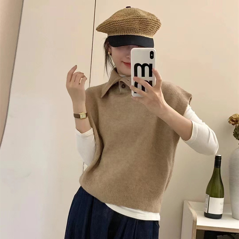 여자여자몰 단추목폴라베스트 겸용 카라니트조끼 보들촉감 이너베스트 놈코어스타일링 이미지