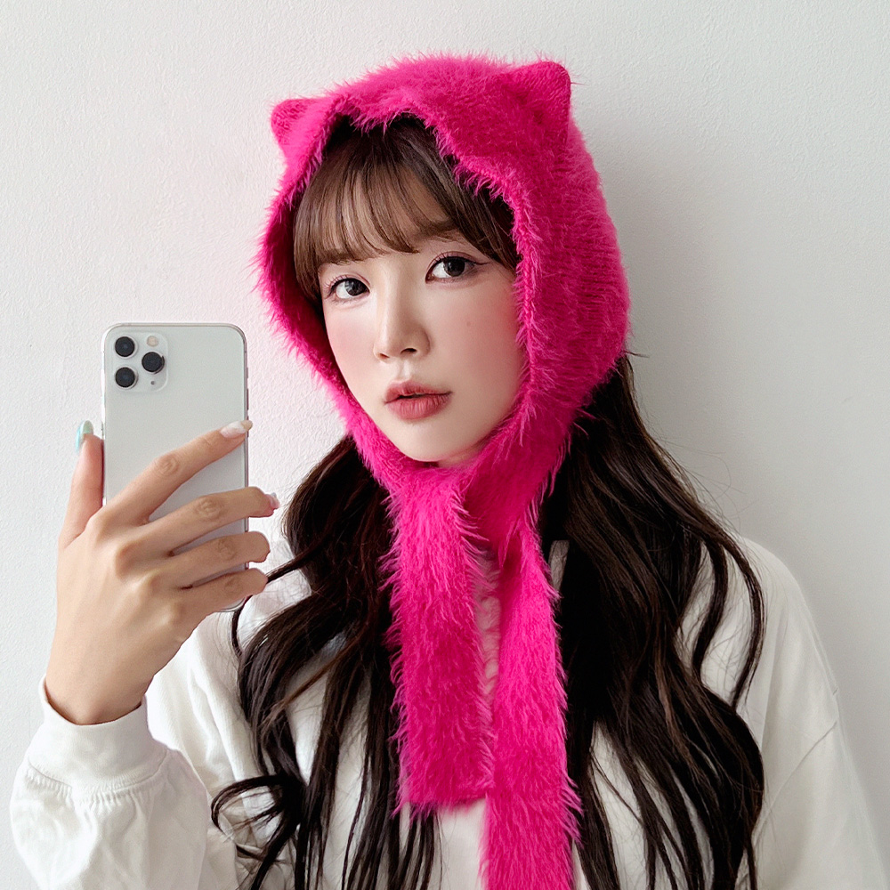 밍크 털 고양이 귀여운 귀도리 겨울 귀달이모자 이미지 8
