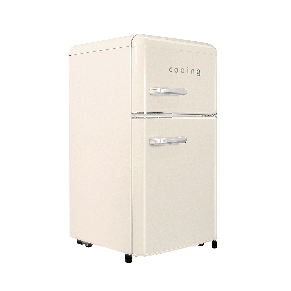 쿠잉 레트로 미니냉장고 REF-D85 2도어 소형 원룸 사무실 신혼 슬림 크림