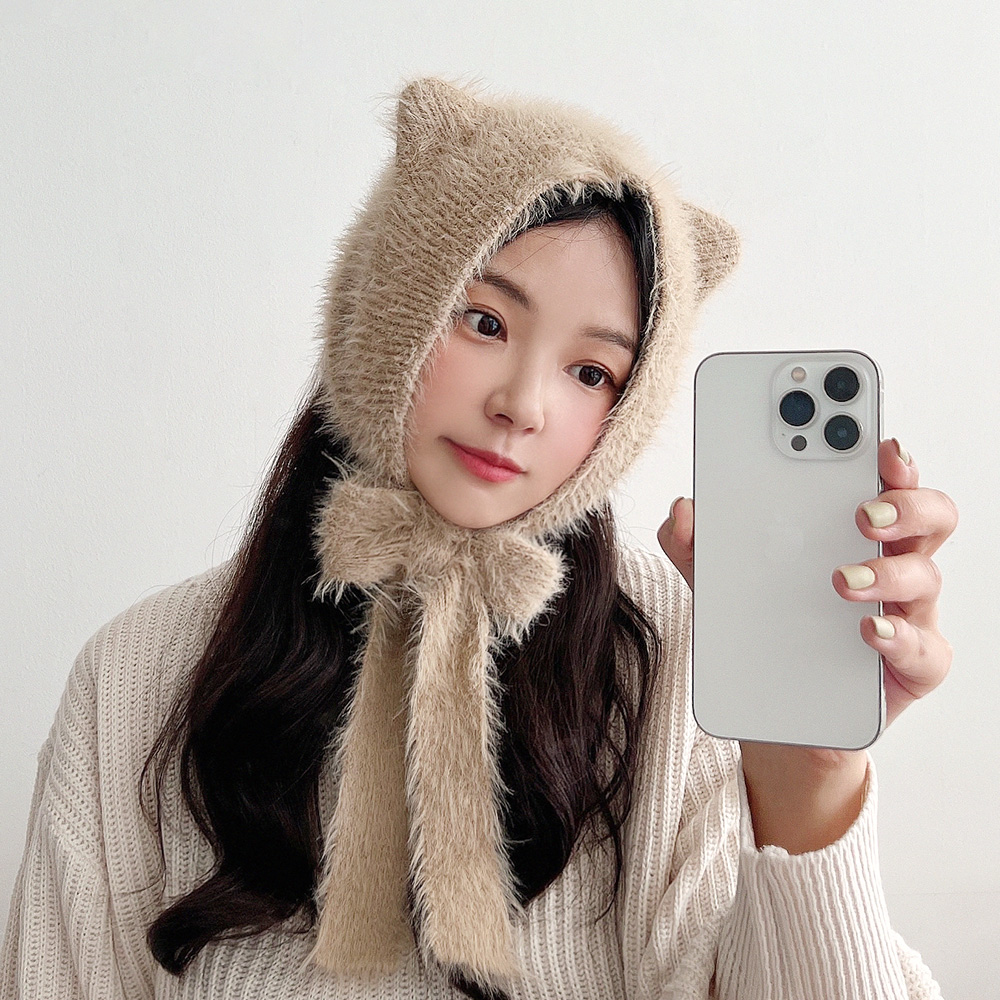 밍크 털 고양이 귀여운 귀도리 겨울 귀달이모자 이미지 7