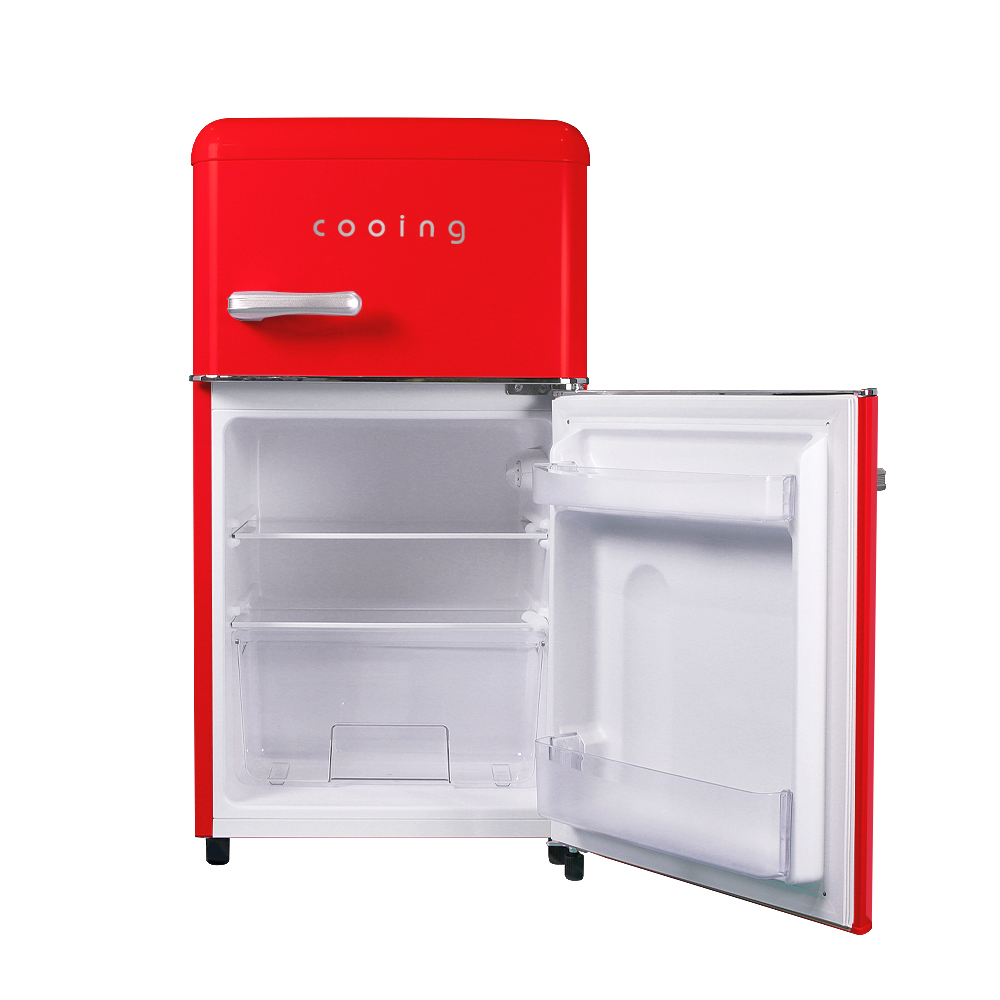 쿠잉 레트로 미니냉장고 REF-D85 2도어 소형 원룸 사무실 신혼 슬림 레드
