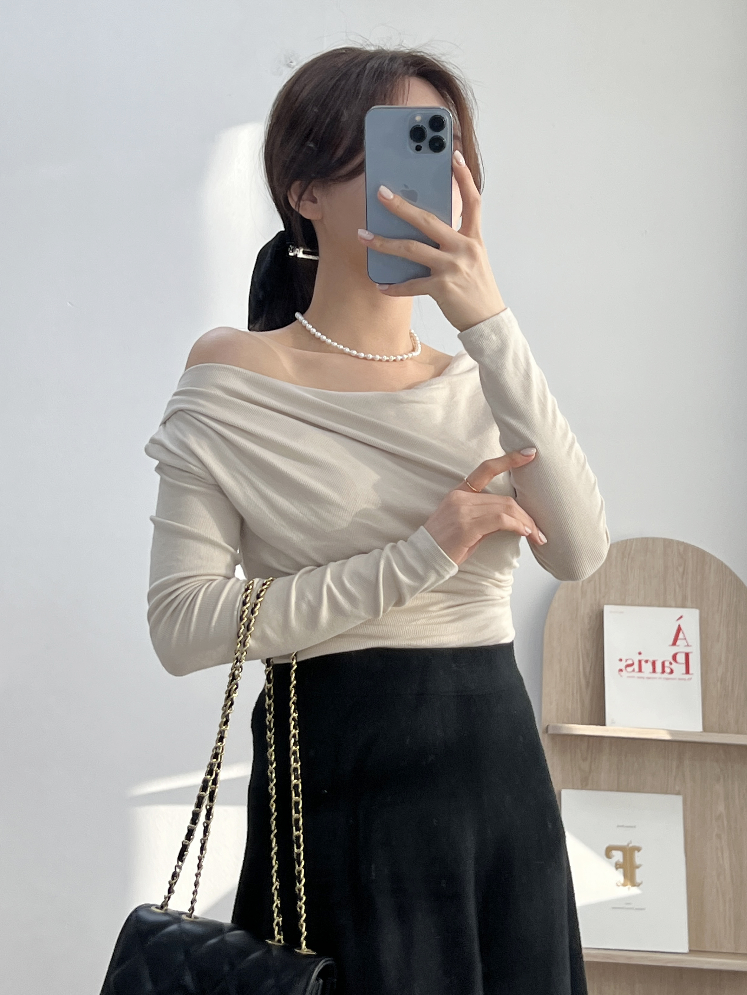 르네 찰랑 드레이프 셔링 훌 긴팔 티셔츠 이미지 7