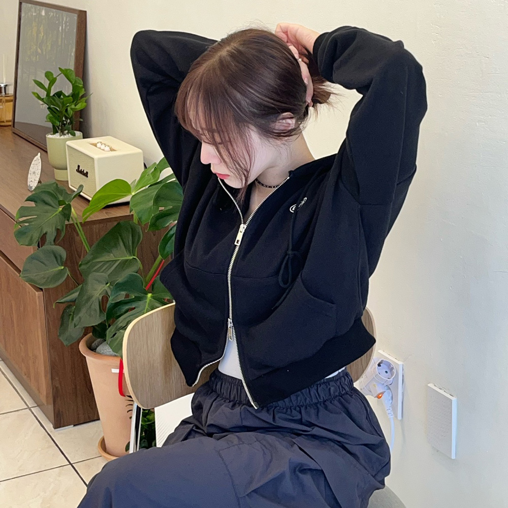 그누크 크롭후드집업 세미 크롭후드티 (써클로고) 2칼라