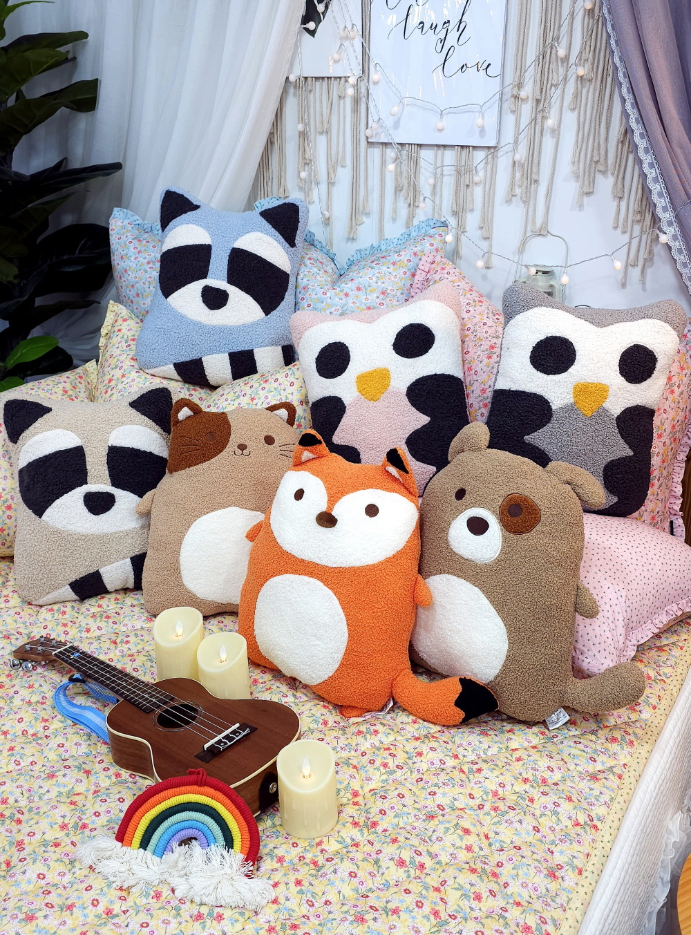 강아지 바디필로우인형 안고자는베개 인형쿠션 여우 고양이베개