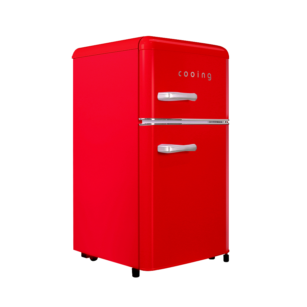쿠잉 레트로 미니냉장고 REF-D85 2도어 소형 원룸 사무실 신혼 슬림 레드