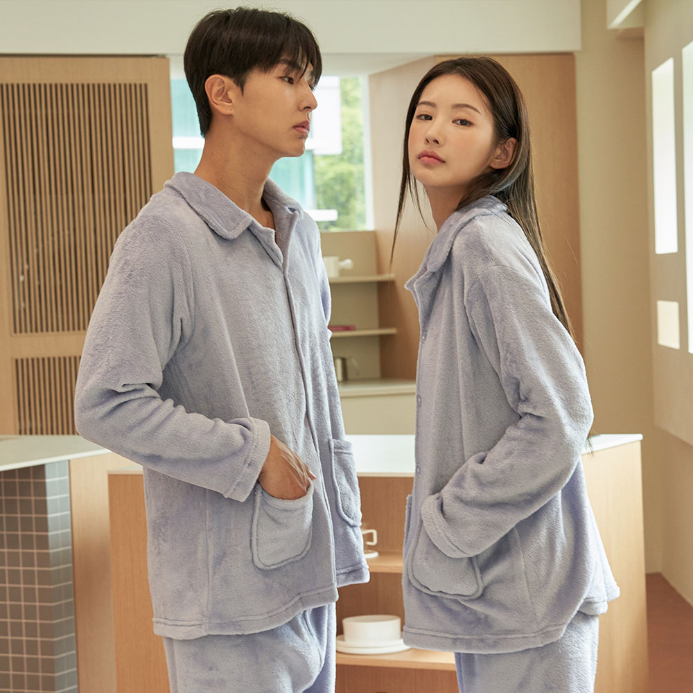 [2PACK] 플러피 솔리드 윈터 커플 수면 잠옷 세트 홈웨어 이미지 7