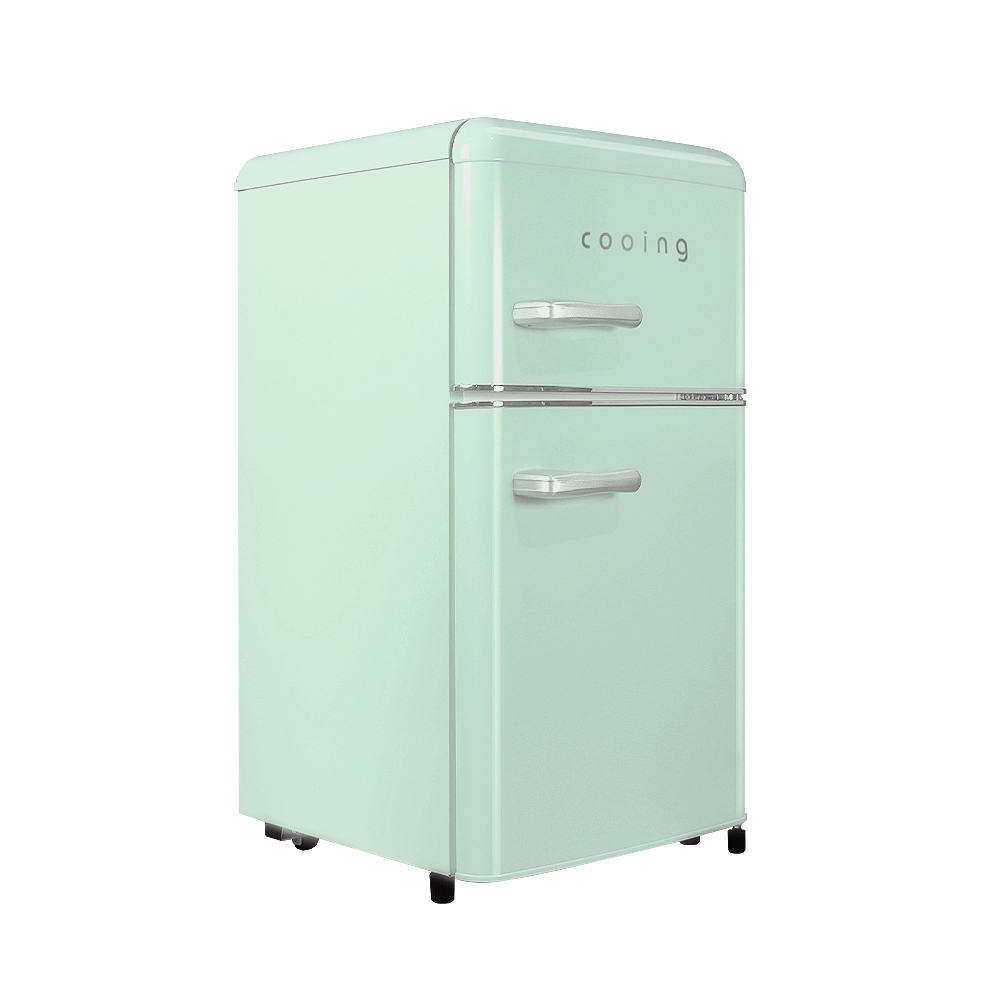 쿠잉 레트로 미니냉장고 REF-D85 2도어 소형 원룸 사무실 신혼 슬림 민트