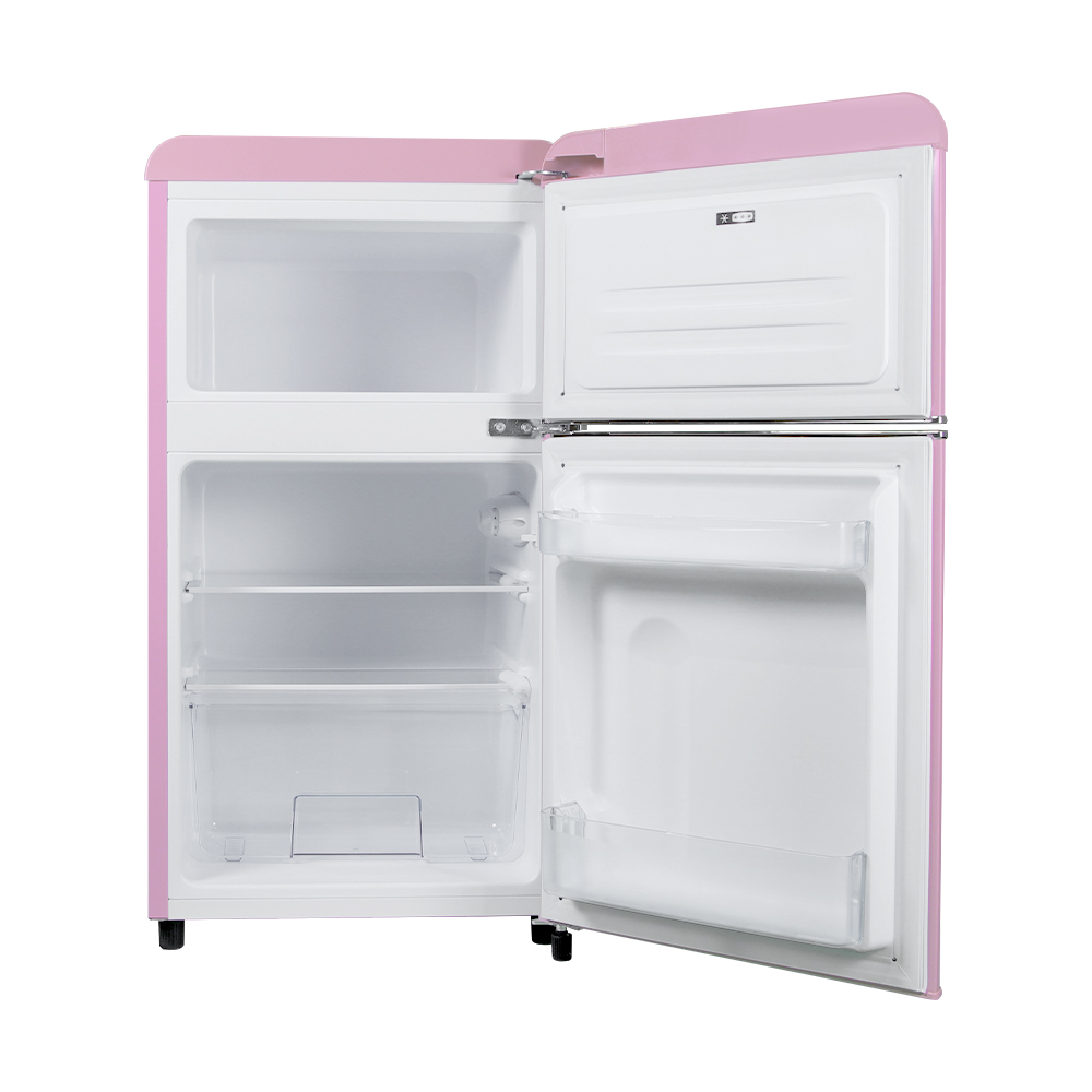 쿠잉 레트로 미니냉장고 REF-D85 2도어 소형 원룸 사무실 신혼 슬림 핑크