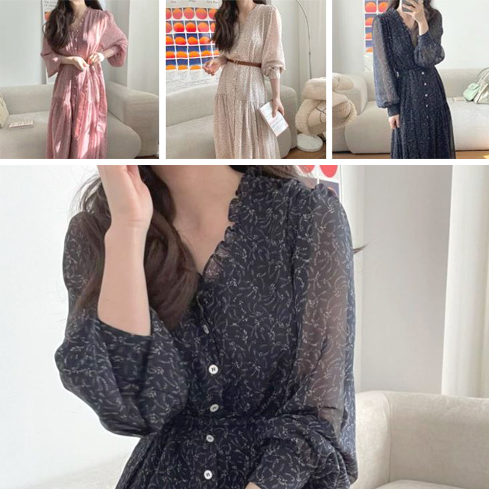 여성 쉬폰 롱원피스 여자 데일리 외출 패션코디 치마 제품 이미지