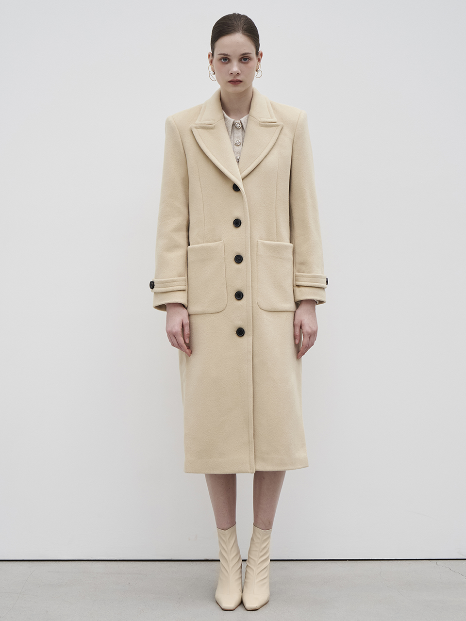 [쥴리앤칼라]23FW 칼라1 컬렉터 프리미엄 미들턴   메리노울코트  버터 이미지 3