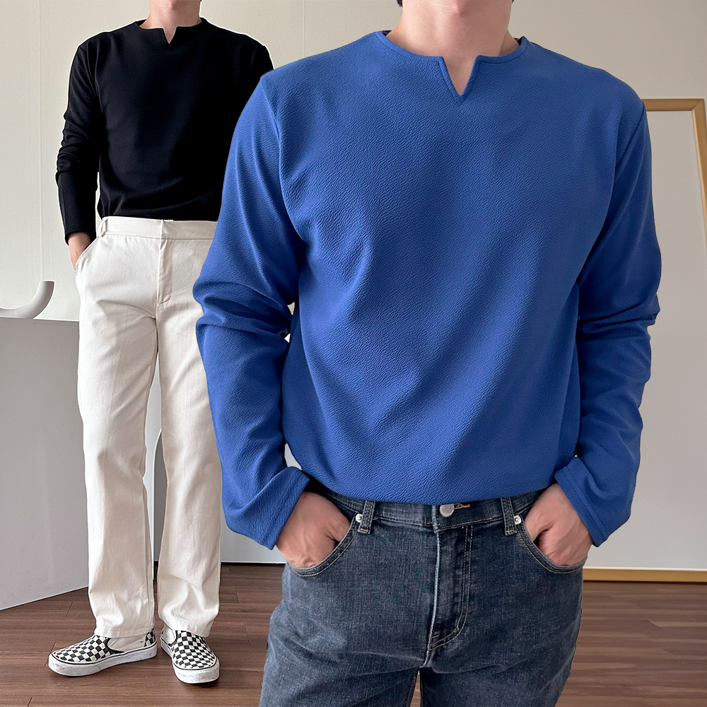 무지티 파란색티셔츠 목안늘어나는티 - 상품 이미지