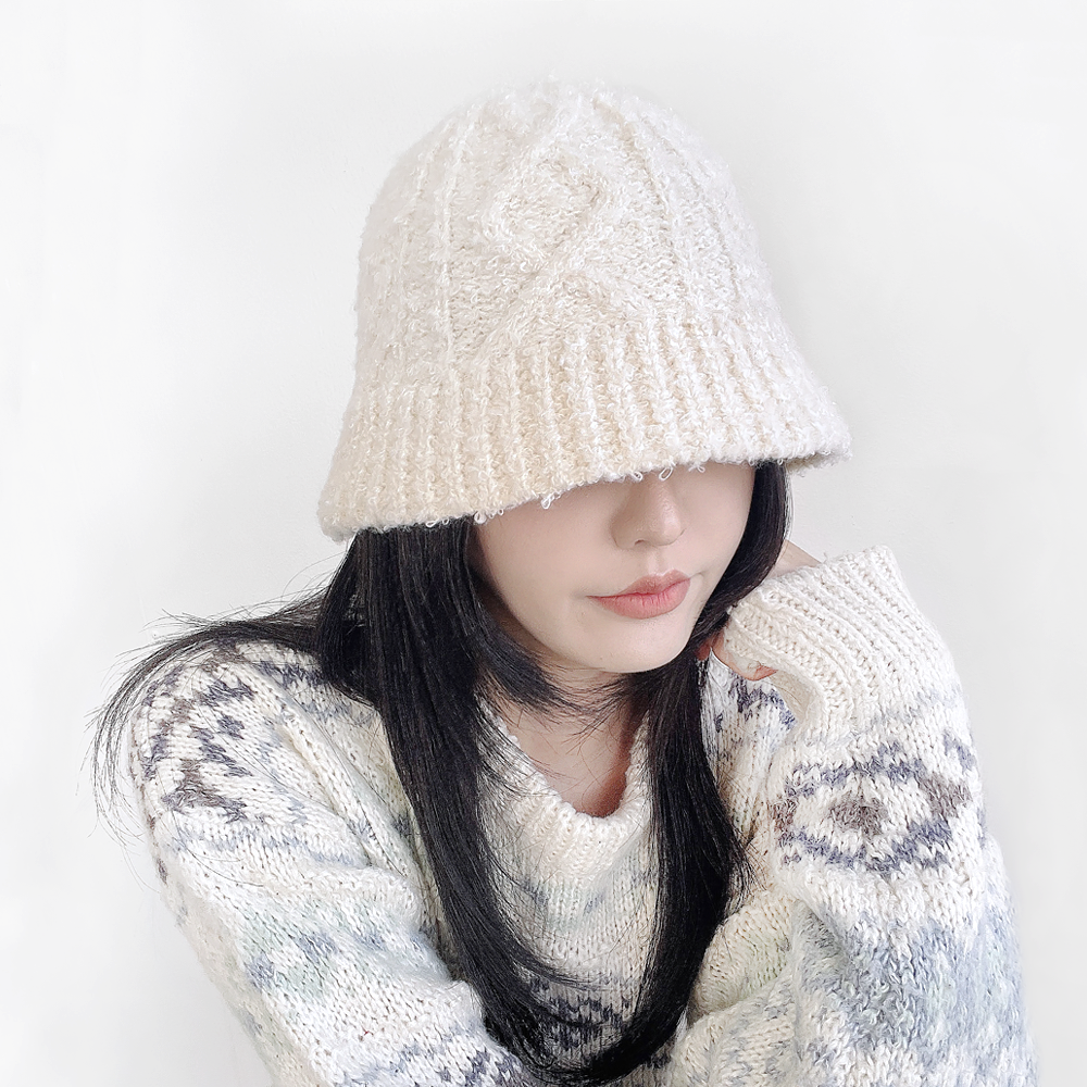 부클 꽈베기 여성 버킷햇 가을 겨울 니트 벙거지 모자