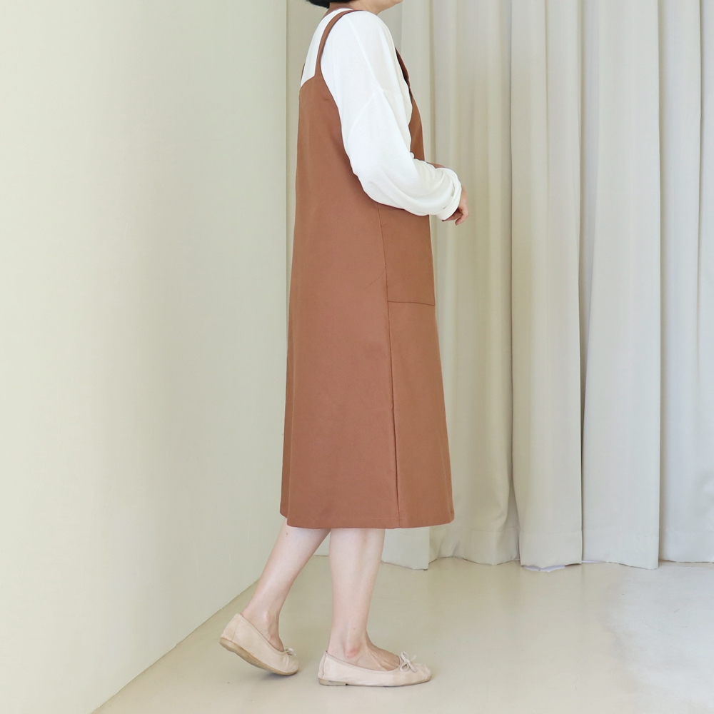 자체제작 빅사이즈 멜빵 롱 원피스 XL,3XL 빅포켓 뷔스티에 레이어드 스판 케주얼원피스