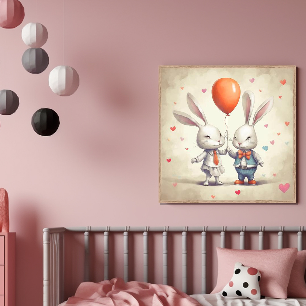 다정토끼 45x45cm 무광화이트 알루미늄액자 토끼그림 - 상세 이미지 4