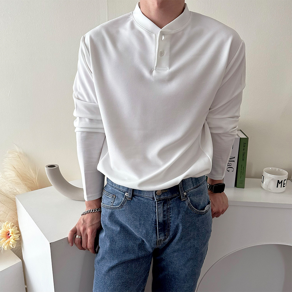 헨릭넥긴팔 헨리넥 무지티 어깨넓어보이는옷 - 상세 이미지 3