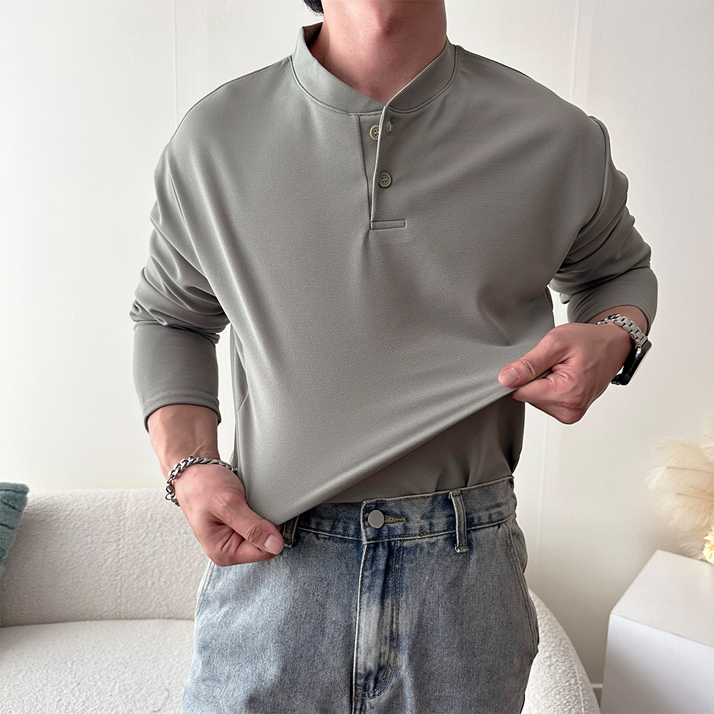 헨릭넥긴팔 헨리넥 무지티 어깨넓어보이는옷 - 상세 이미지 4