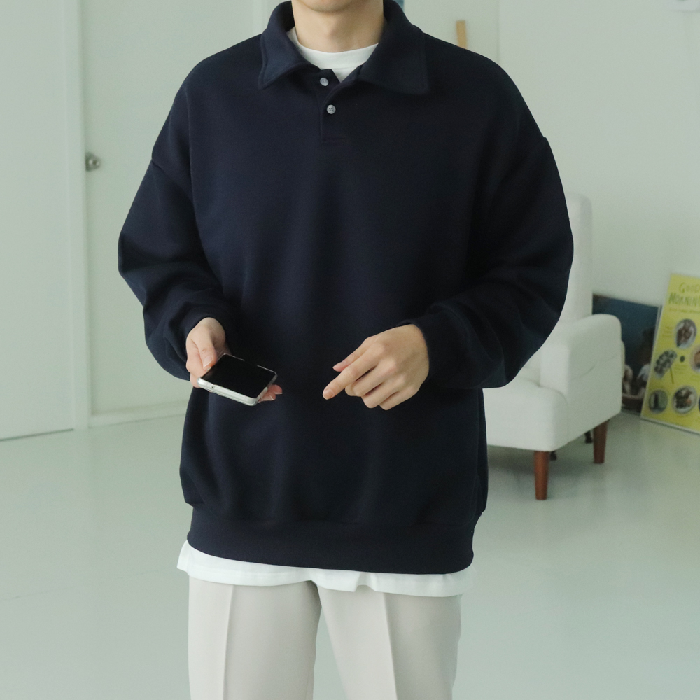 남자맨투맨 오버핏 헨리넥 남성카라티 남자기모맨투맨 이미지 4