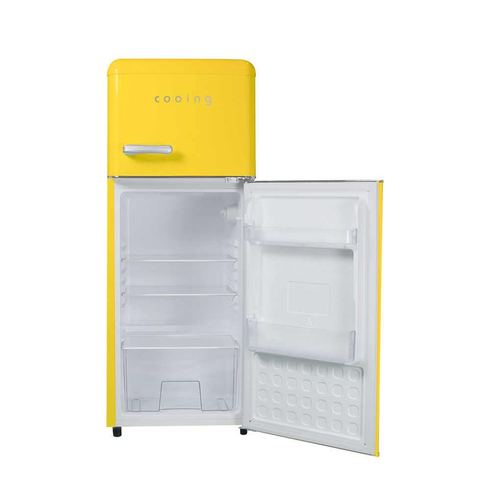 쿠잉 레트로 소형냉장고 REF-D121 옐로우 미니 원룸 사무실 신혼 슬림