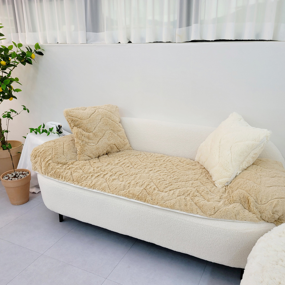겨울 인조털 밍크 쇼파패드 2 3인용 제작 극세사 돌 소파토퍼 매트 깔개 화이트 70X150