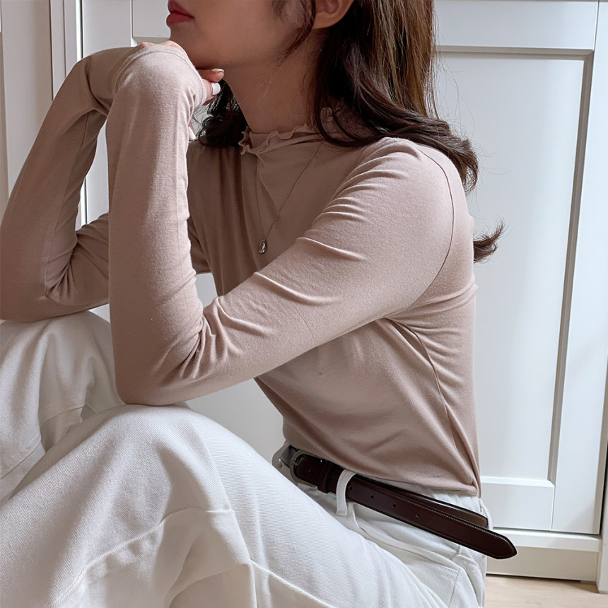 자체제작 여성 모달 면 이너 얇은 목폴라 목티 반폴라티 반목 폴라티