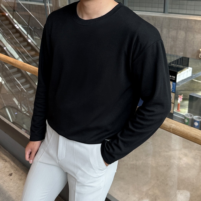 1+1 남자 알론소 봄 가을 특양면 무지 긴팔 티셔츠 90-110 - 상품 이미지