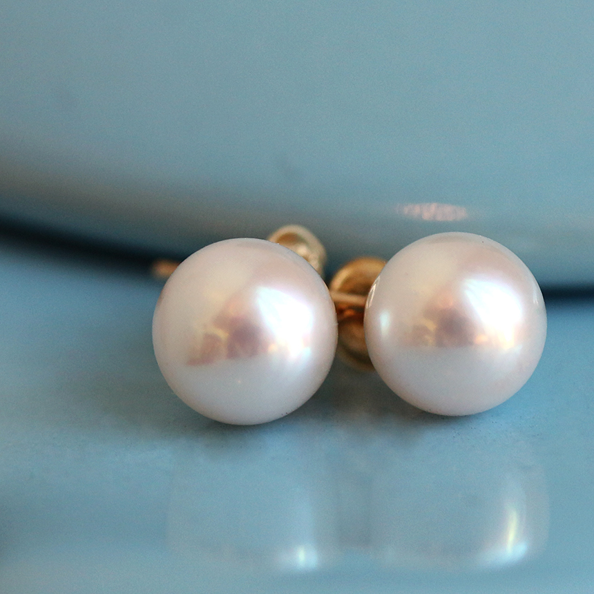 14k 전체금 아코야 해수 진주귀걸이 7~ 7.5mm 클래식 침형 스터드귀고리 - 상세 이미지 2