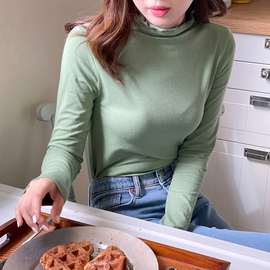 자체제작 여성 모달 면 이너 얇은 목폴라 목티 반폴라티 반목 폴라티