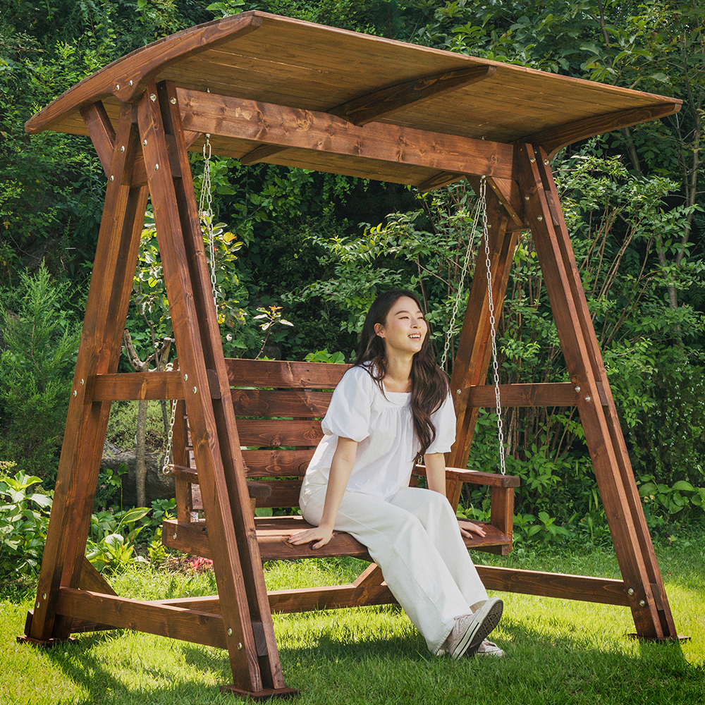 100%통원목 야외 흔들그네의자 나무공중 그내 지붕X월넛색