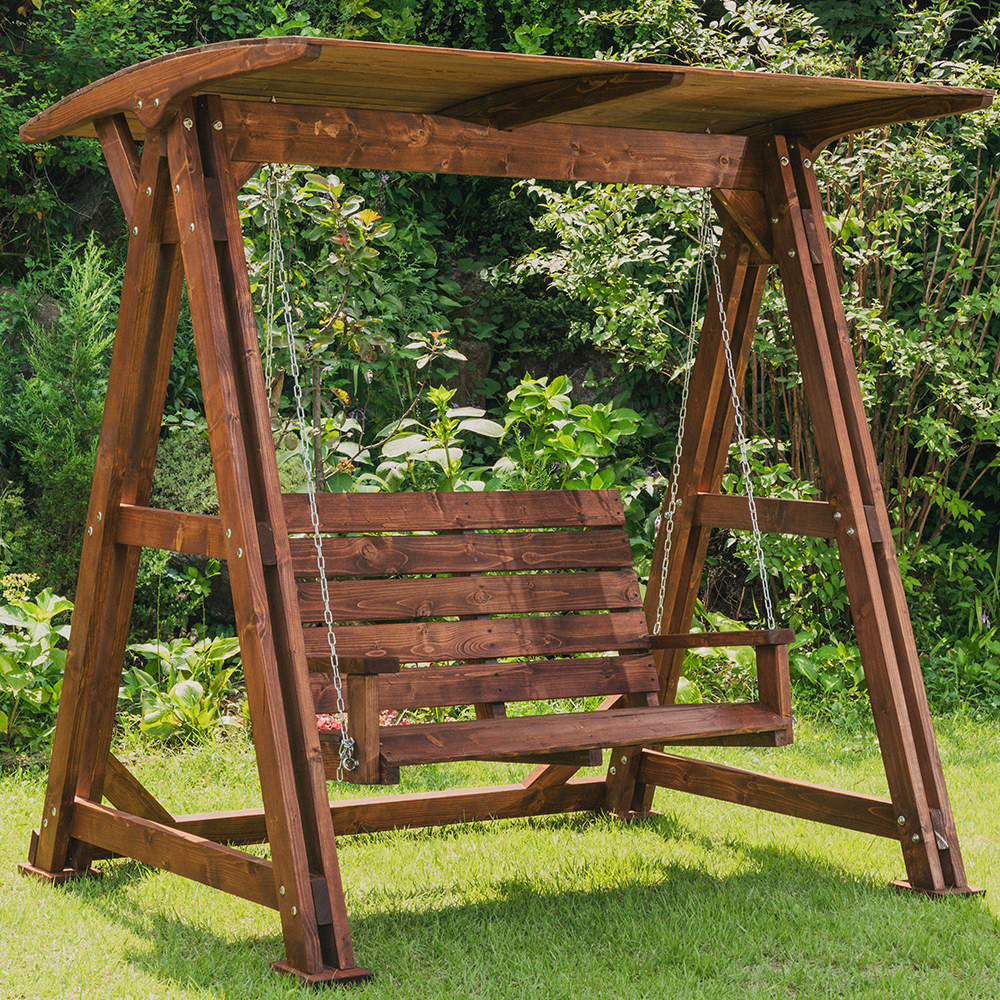 100%통원목 야외 흔들그네의자 나무공중 그내 지붕X월넛색